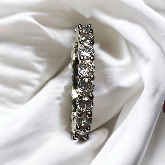 Eternity Band CZ Gemstones Circle a Platinum Plated Band - Picture 7 of 7